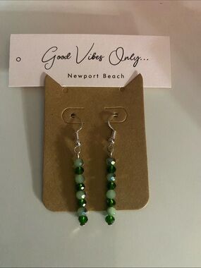 Good Vibes 😎 Only Green Beaded Drop Earrings!